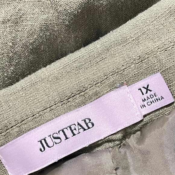 JustFab Jacket Women Plus 1X Green Linen Viscose Full Zip Minimalist Lagenlook - Picture 3 of 5